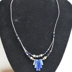 Captivating Art Deco Art Glass Silver Tone Tube Chain Bib Double Strand Necklace